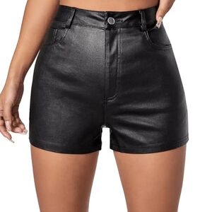 SweatyRocks High Waist Faux Denim Faux Leather Stretchy Shorts with Pockets